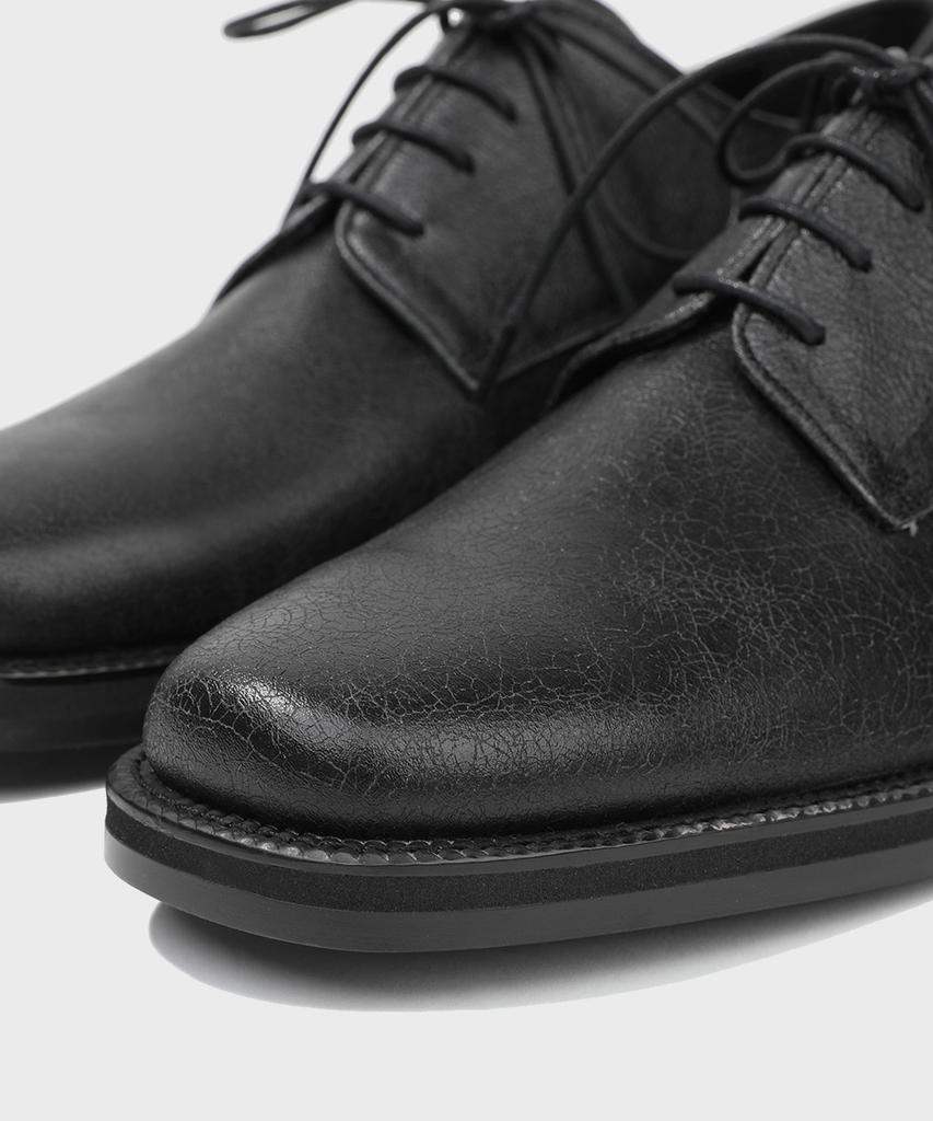 Firenze Atelier [Vibram] Merlin_Minimal Semi-Square Derby 8430 [Crack Black]