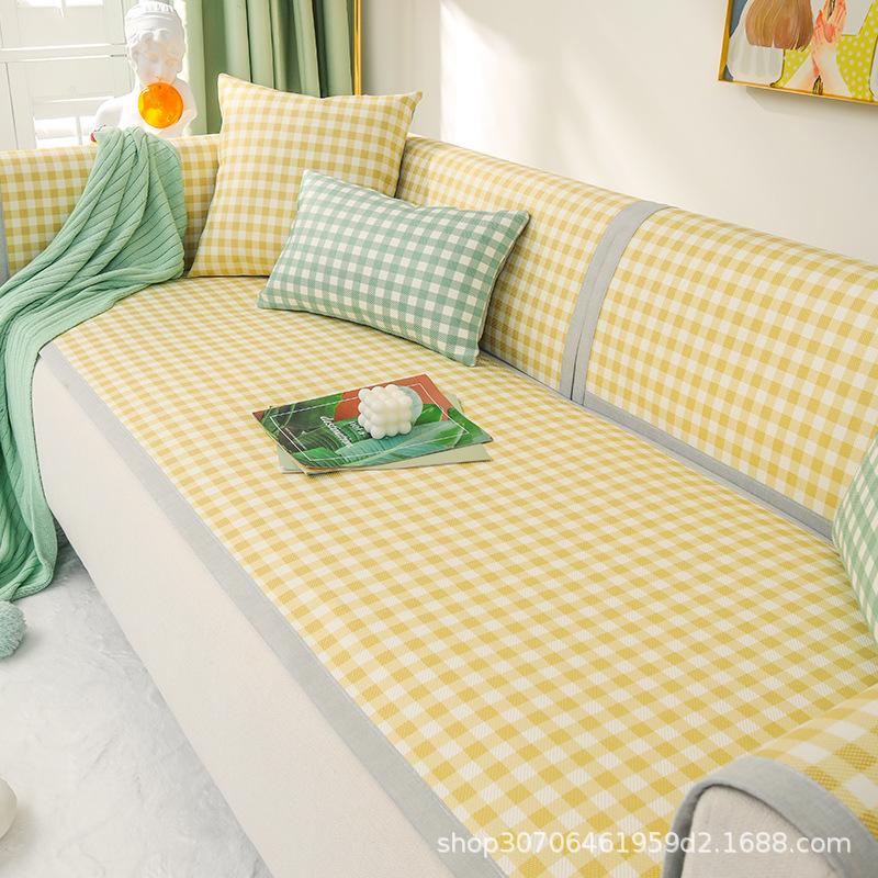 Sofa Cushion Summer Non-Slip Small Plaid Ice Silk Seat Cushion for Summer Simple Summer Style Fresh Backrest Towel Sofa Cover