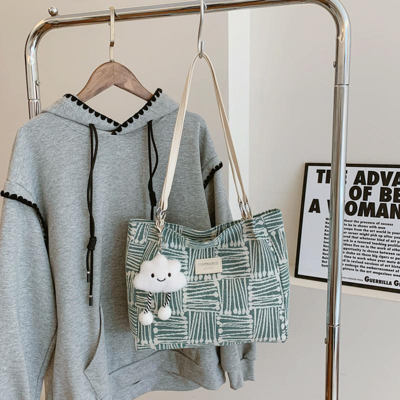 Fashionable Large Capacity Shoulder Tote Bag In Green Brown Khaki And Blue Hues