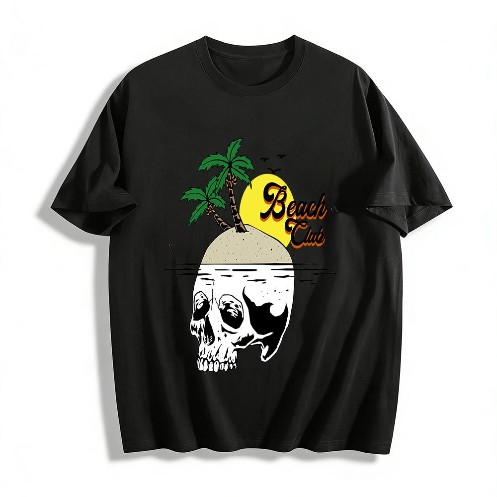 

Skull Island Beach Club Graphic Vacation Style Short Sleeve T-Shirt Pure cotton T-shirt 6XL