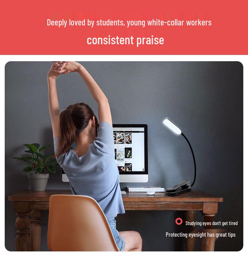 Clip-On LED Desk Reading Light with Eye Protection and Rechargeable Battery