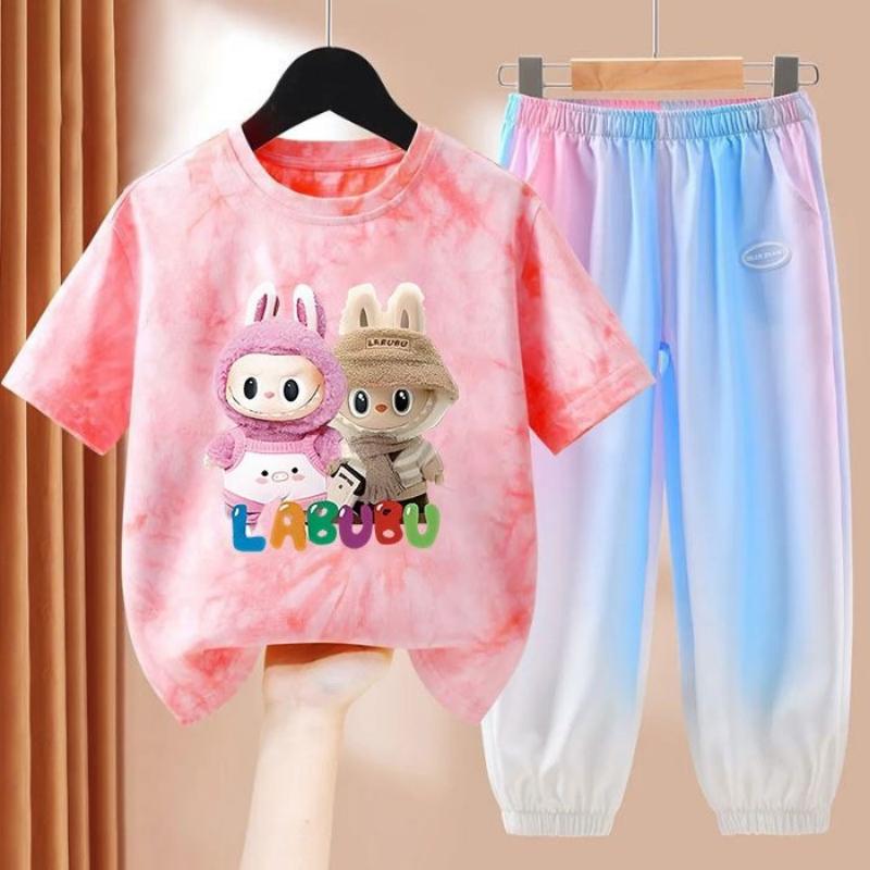 LBB Girls' Dopamine Set Summer Children's Fashionable Short-sleeved T-shirt Ice Silk Set