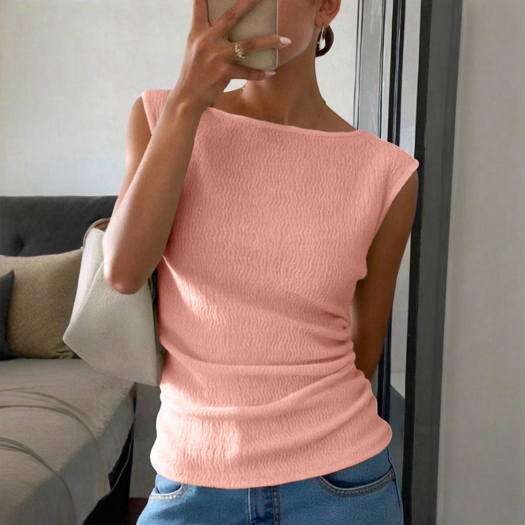 Women Sleeveless Tank Top Slim Fit Crew Neck Textured Stretchy Summer Casual Basic Vest Top for Layering or Daily Wear