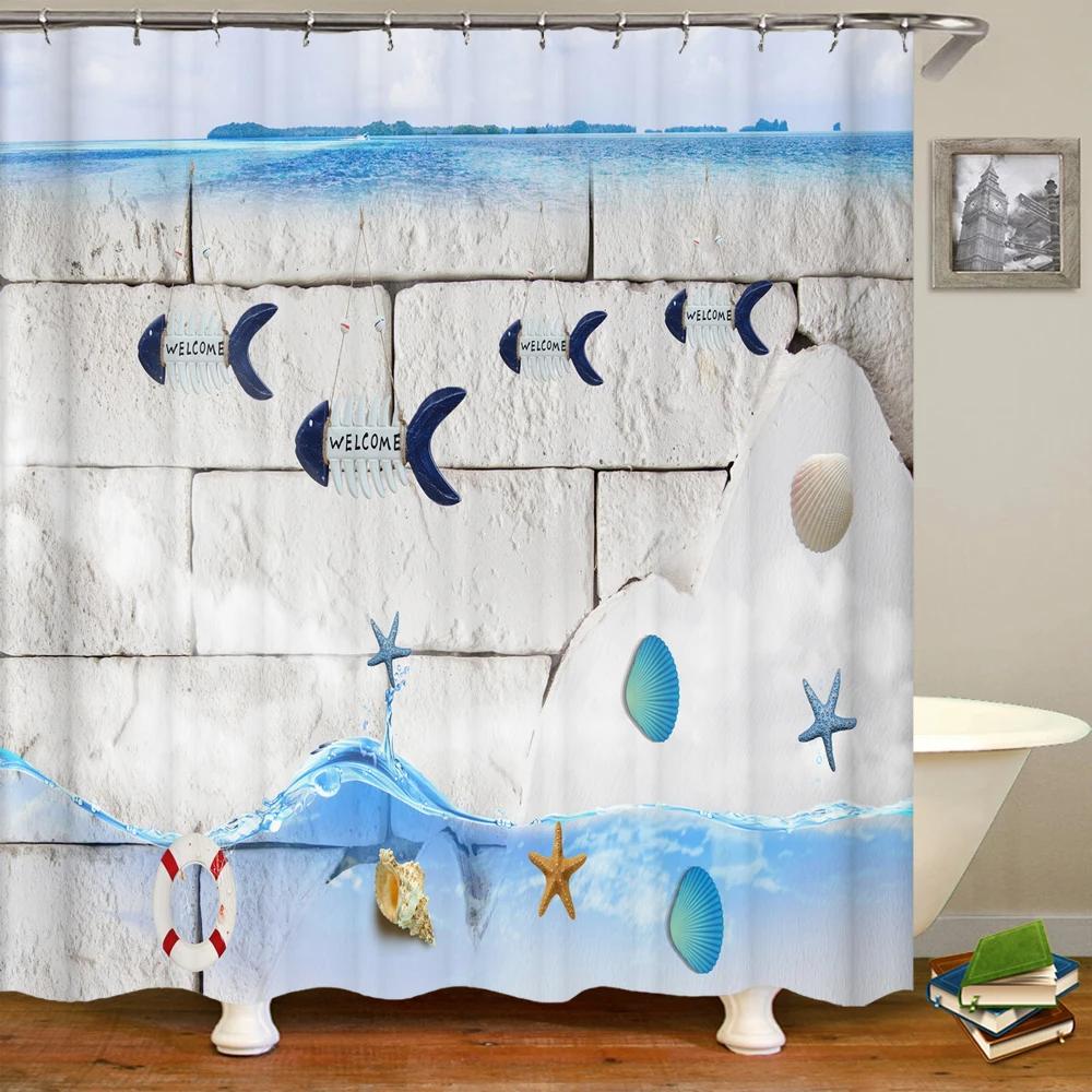 Nautical Sailboat Sea Beach Shower Curtain 3d Bathroom Curtains Print Waterproof With Hooks Bath Shower Curtain Washable Cloth