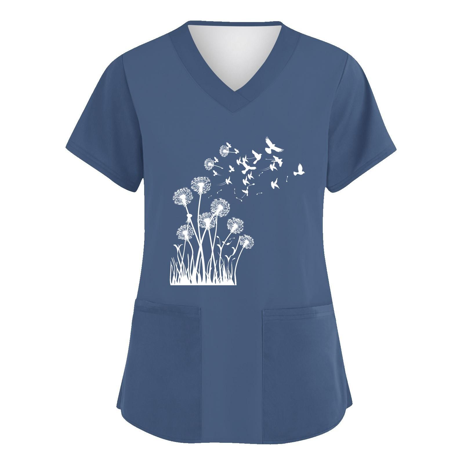 

Жіночий модний робочий одяг з V-подібним вирізом і короткими рукавами з принтованими кишенями XXXXXL