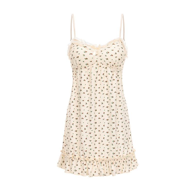 Milk Silk Sleeveless Nightdress With Floral Print And V Neck For Comfortable Sleep And Lounge