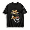 Cooles Katzen-Print-T-Shirt für Motorradfahrer Genießen Sie die Fahrt Trendiges Freizeit-Oberteil Reines Baumwoll-T-Shirt