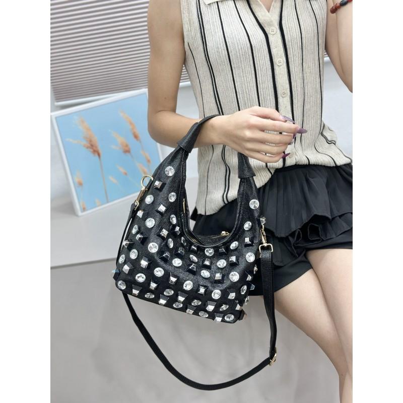 Stylish Rhinestone-Embellished Large Capacity Tote Bag Women Crossbody Commuter Shoulder In White Red Black Gold