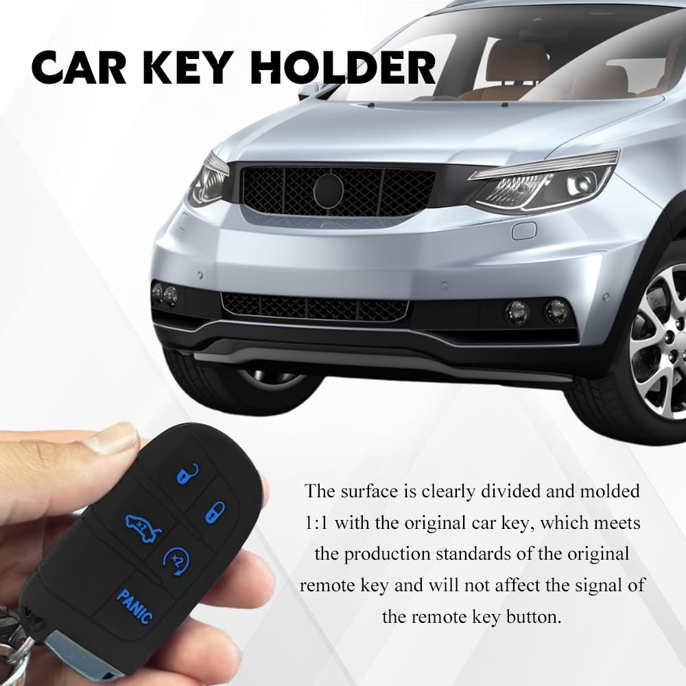 5 Buttons Car Key Fob Cover, Key Fob Case, Premium Soft Full Protection Keys Case Shell, Car Accessories 5 Button Silicone Remote Smart Protector