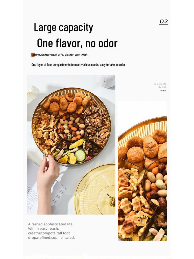 Clear Divided Fruit Plate with Lid: Sealed Storage Box for Living Room or Coffee Table