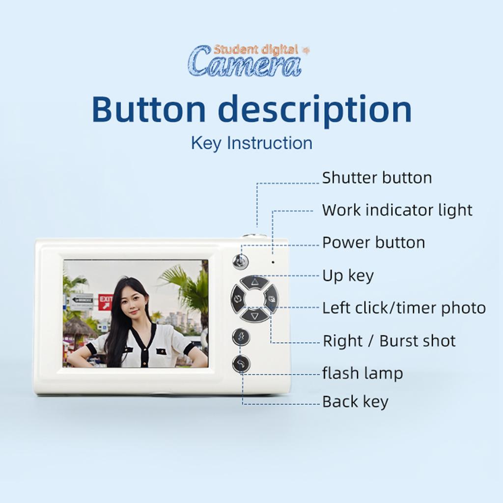 1080P Digital Camera Digital Video Camera 48MP 2.8 Inch IPS Screen Auto Focus 16X Zoom Built in LED Fill Light Battery