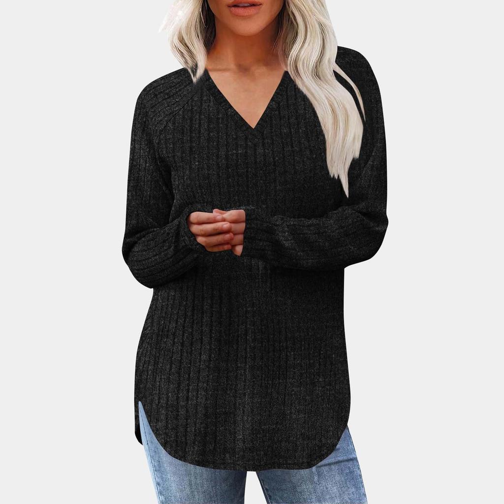 Women's Fashion Loose-Fit Long-Sleeved Knitted T-Shirt In Solid Colour Top