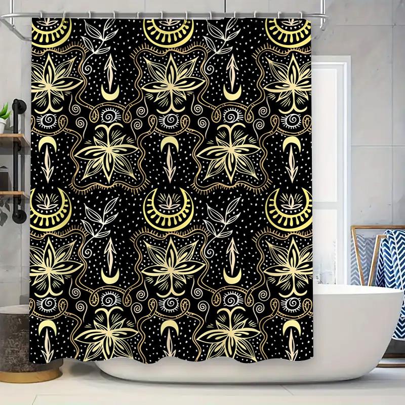 

Black Gold Shower Curtain Waterproof Bathroom Decorative Fabric Printed with Abstract Flower Patterns for Home Decoration Size: 90x180cm