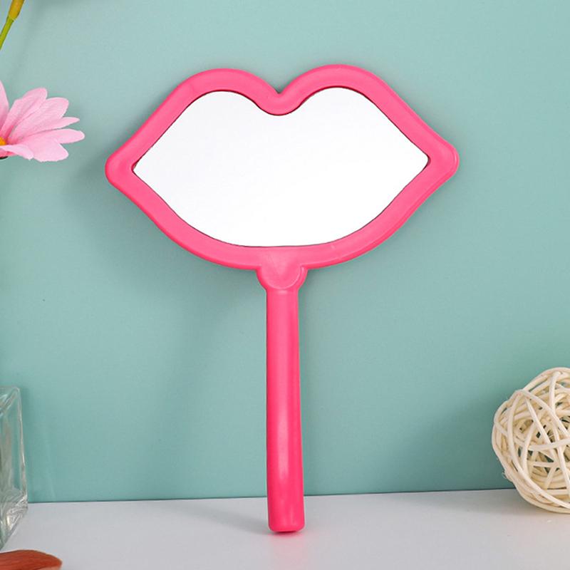 1Pc Handheld Makeup Mirror Lip Shape Makeup Vanity Mirror With Handle Hand Mirror Salon Compact Mirrors Cosmetic Mirror For Women