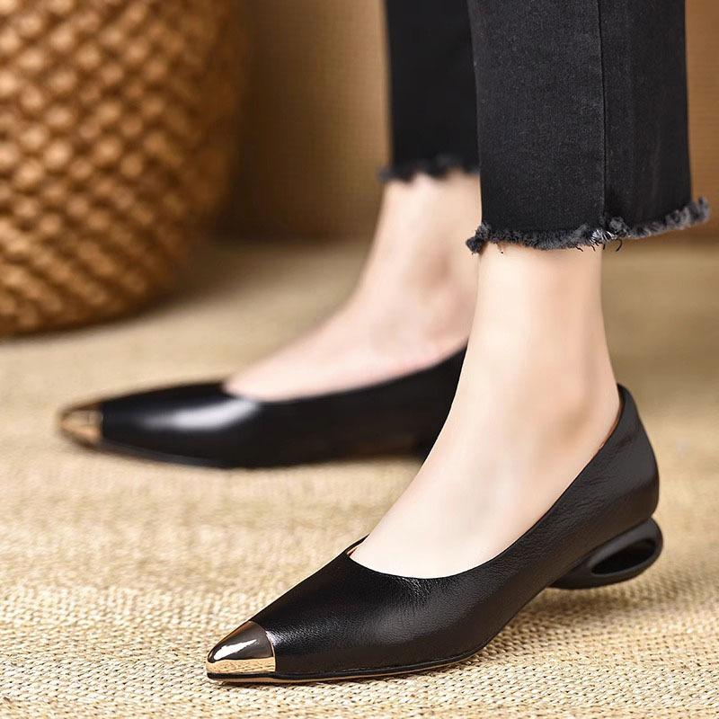 French Temperament Metal Pointed Thick Heel Single Shoes Women's 2025 Autumn New Shallow Mouth One Pedal Retro Mary Jane Shoes