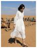 Spring/Summer 2025 Women's White Pure Cotton V-neck A-line Long Dress - F2075