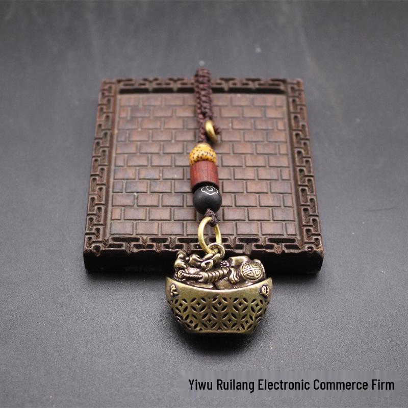 Brass Pixiu Eight Directions Wealth Keychain & Car Pendant
