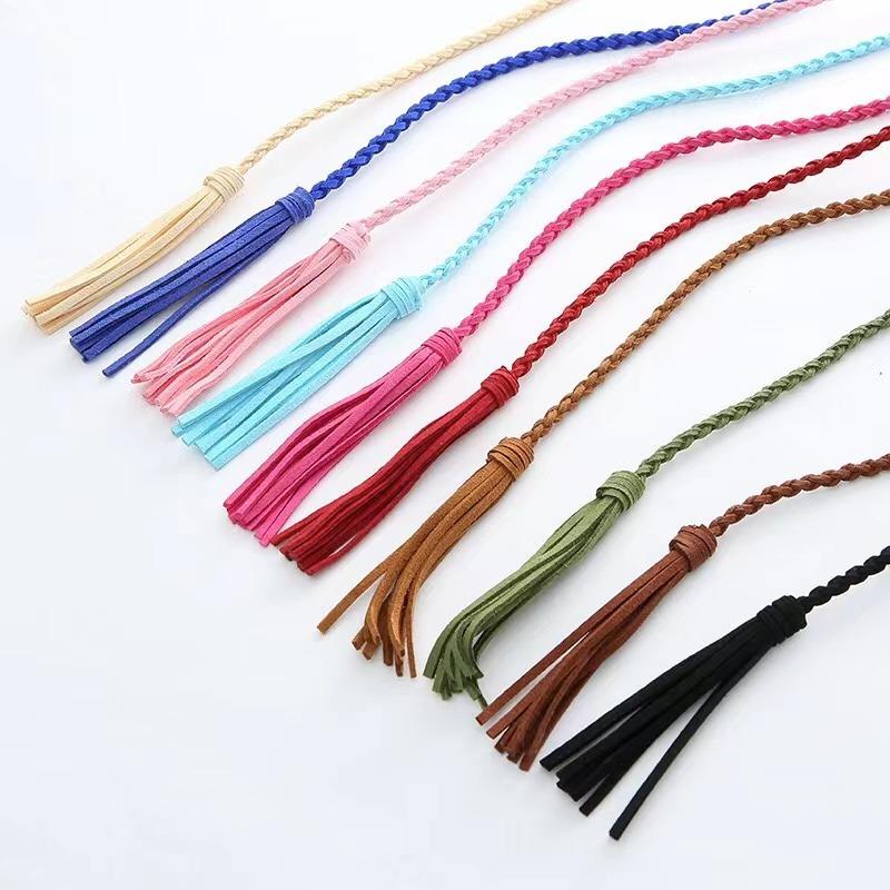 Leather Designer Braid Waist Belt With Tassel