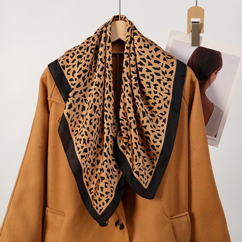 70x70cm Square Luxury Leopard Spot Print Designer Scarf Women Silk Scarves Bandana Neckerchief Shawl Small Hijab