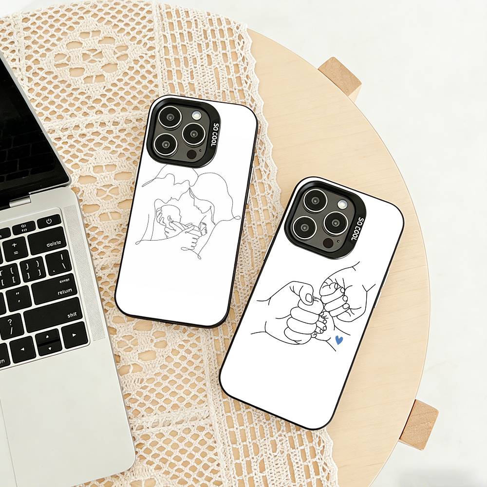 Baby Mom Dad Family Hand Phone Case For iPhone 17,16,15,14,13,12,11 Plus,Pro Max,XS,Colored silver phone case