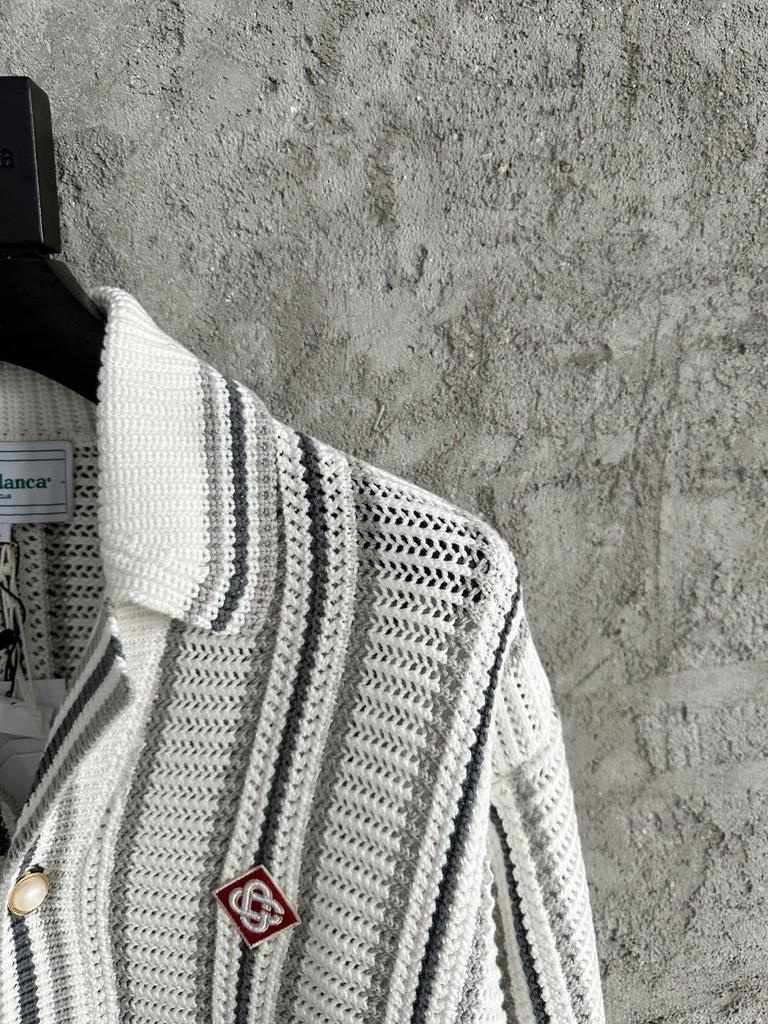 CASABLANCA Siciliansk Stil Handgjord Flätad Randig Unisex Långärmad Cardigan Tröja