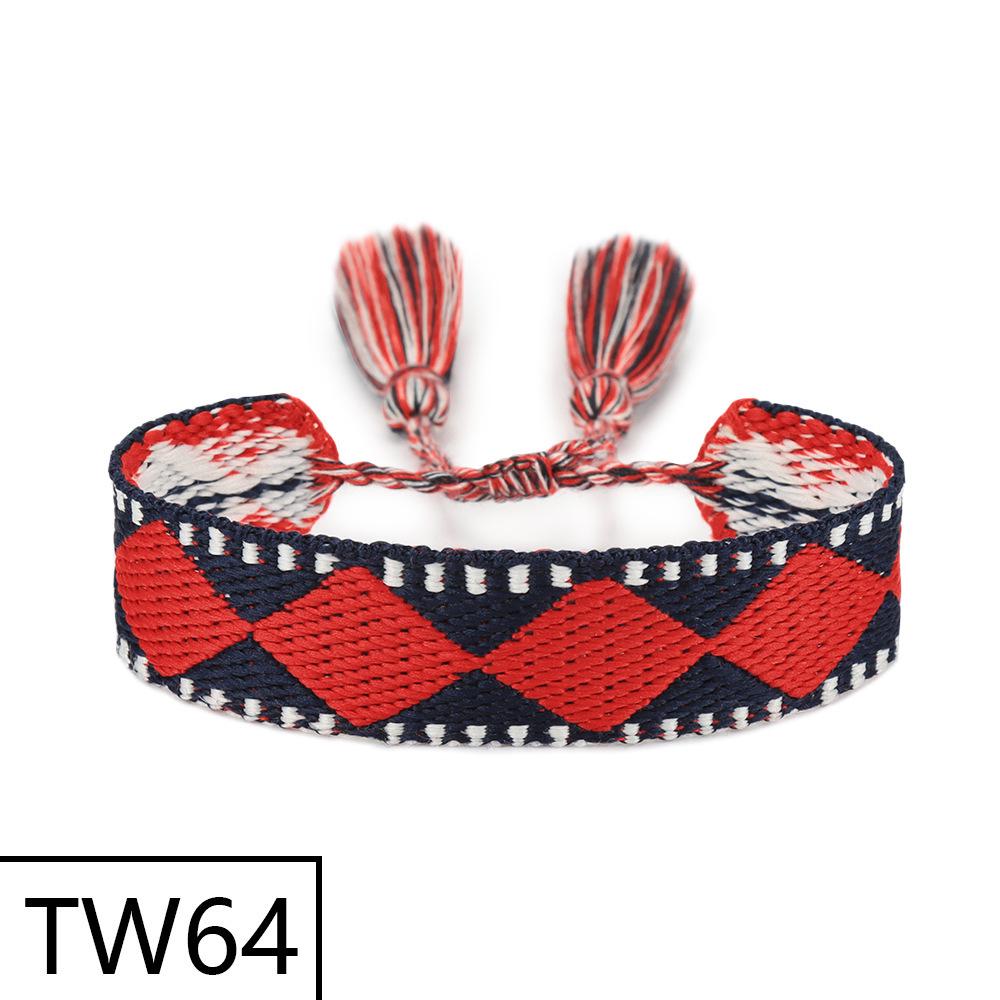 Handmade Bohemian Embroidered Logo Tassel Bracelet - Ethnic Style Friendship Band