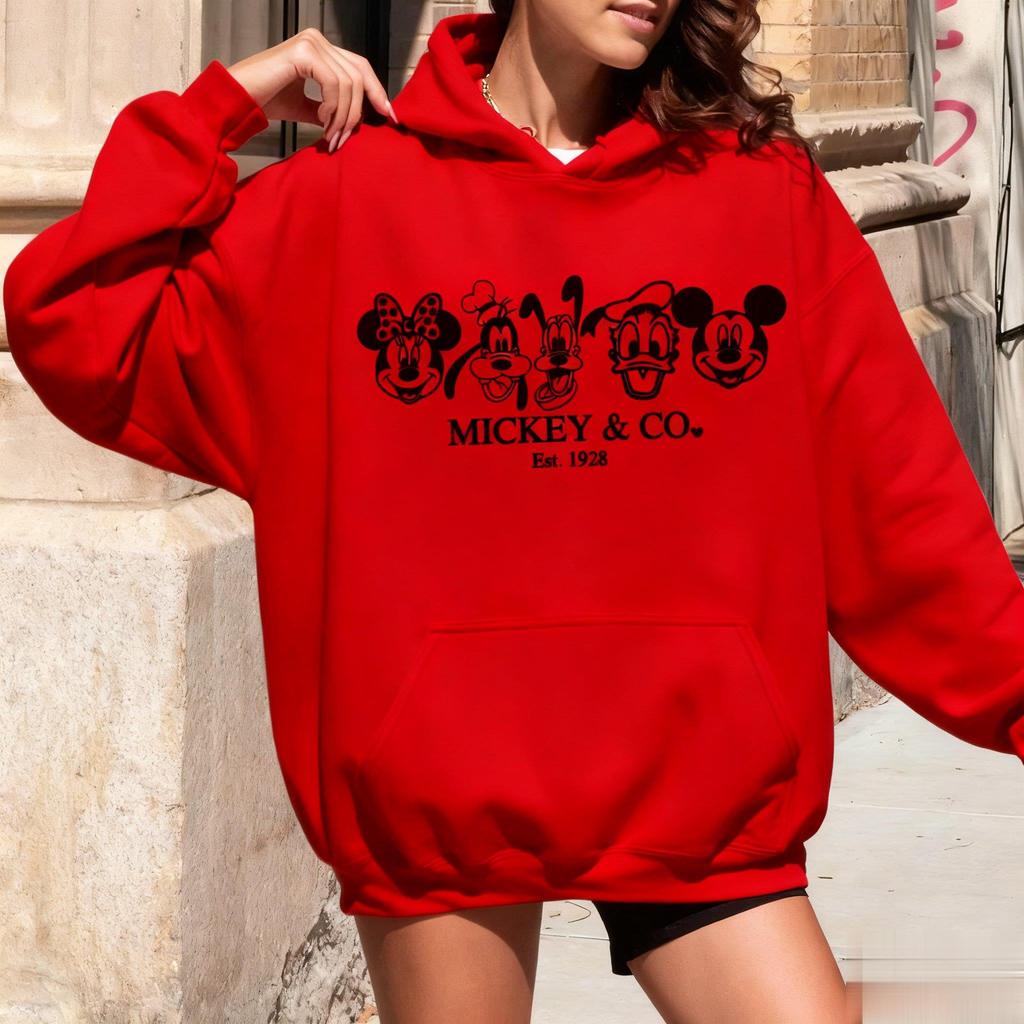 Unisex Oversized Disney Mickey Print Hooded Sweatshirt Men Women Streetwear Loose Casual Pullover Jacket Autumn/Winter Fashion