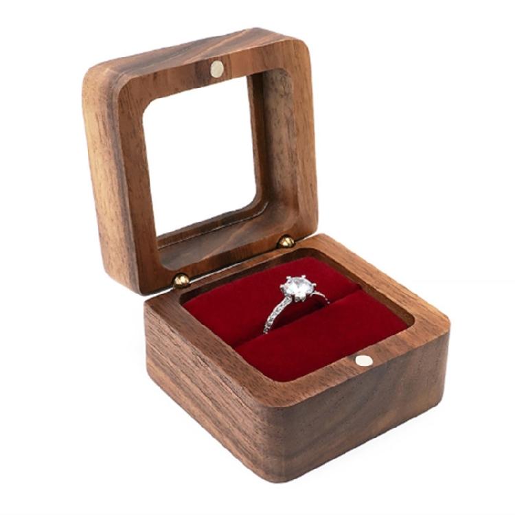 Compact Wood Rings Box Sturdy Rings Case for Engagement Portable Wood Ring Box for Wedding and Proposal Keepsakes
