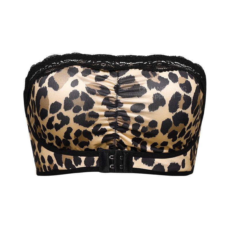 

Underwear European and American leopard print strapless front buckle tube top female sexy lace edge gathering invisible thin women s bra XL
