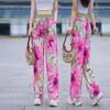 Summer Women's Ice Silk Print Pants Thin Loose Wide-leg Pants Stretch High-waisted Straight-leg Pants