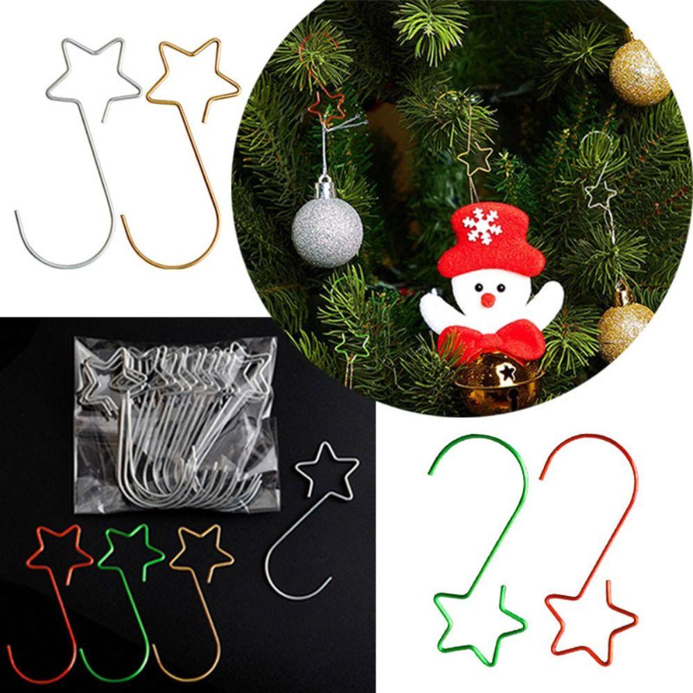 20Pcs/Pack Pentagram Shaped Xmas Tree Hanging Pendant Metal Xmas Wreath Hanger  Storage Tool