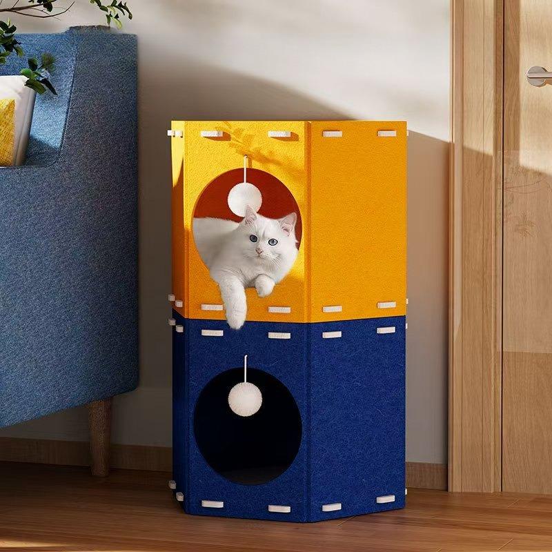 Cama Octogonal de Fieltro para Gatos Resistente al Desgaste Casa para Mascotas Desmontable Parque de Atracciones para Gatos Refugio para Mascotas Casa para Mascotas para Todas las Estaciones Accesorios para Gatos Regalo