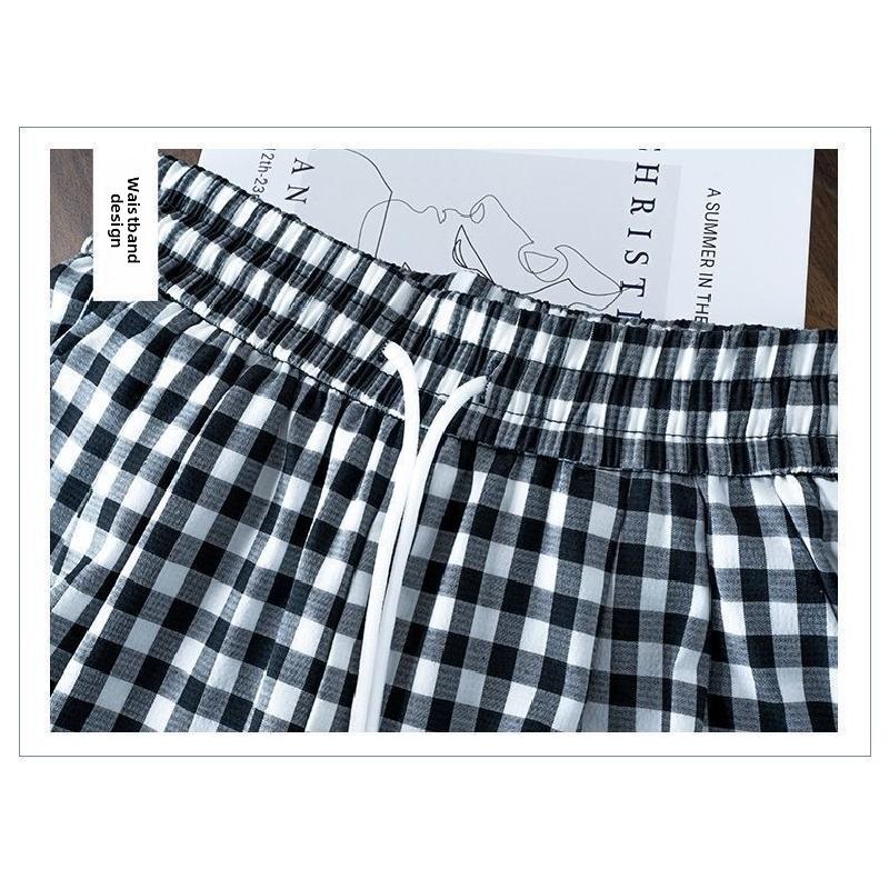 2026 Summer Women's Ice Silk Black and White Plaid Casual High-Waisted Slimming Drapey Trousers