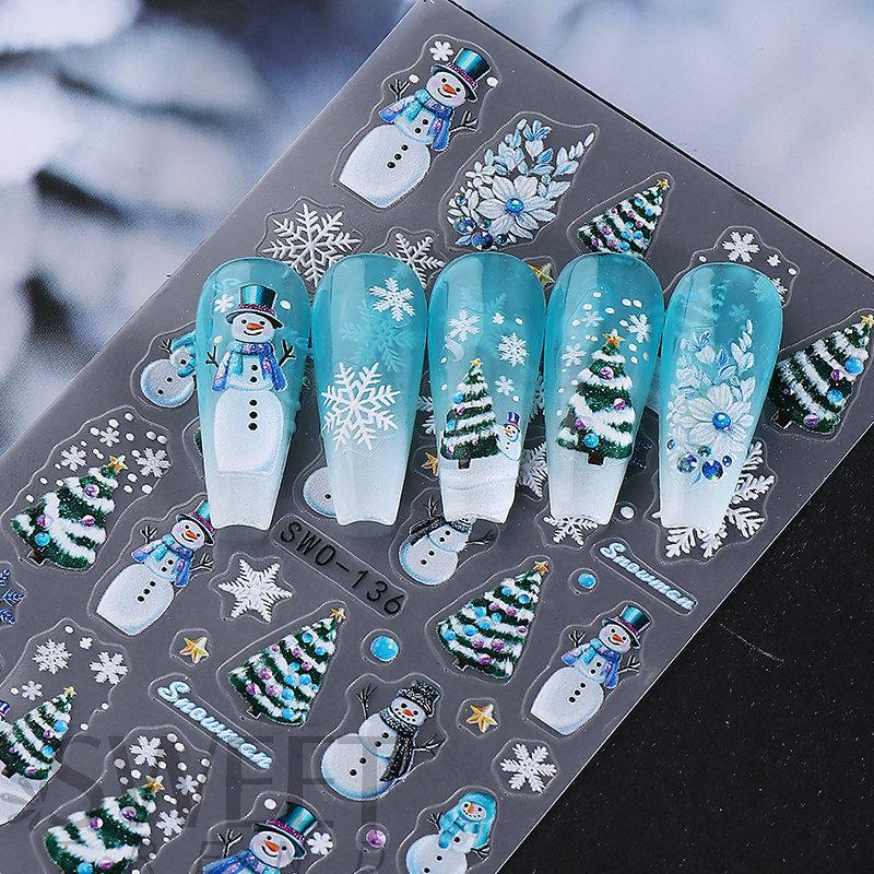 1 Τεμάχιο 5D Άνθρωπος Πιπερόριζας Χιονονιφάδα Αυτοκόλλητα Νυχιών Χριστουγεννιάτικο Πεύκο Κέικ Αυτοκόλλητο Νυχιών Χειμερινά Προμήθειες DIY Μανικιούρ
