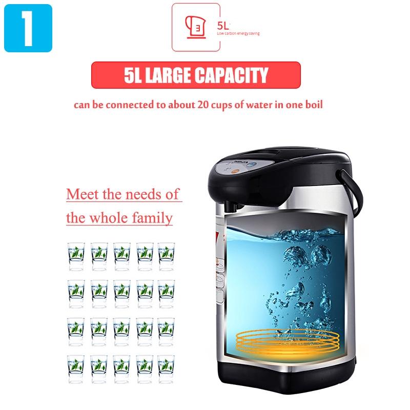 304 Stainless Steel Wired Electric Kettle Water Boiler and Warmer Anti-dry Power off Heating Large Capacity 750W 5L