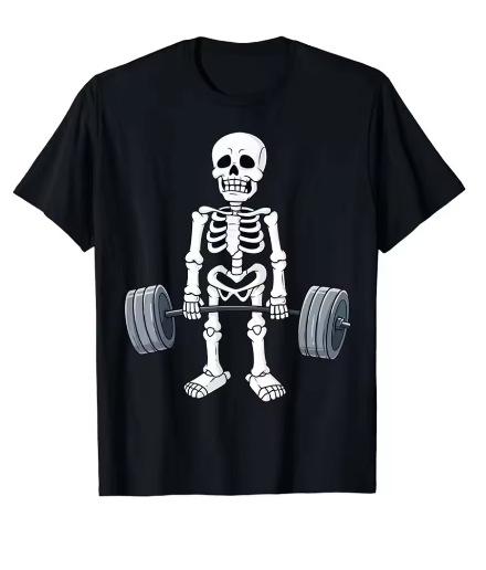Men's Skull Gym T-Shirt Fun 3D Printed Short Sleeve Round Neck Black T-Shirt 2024 New Summer Games