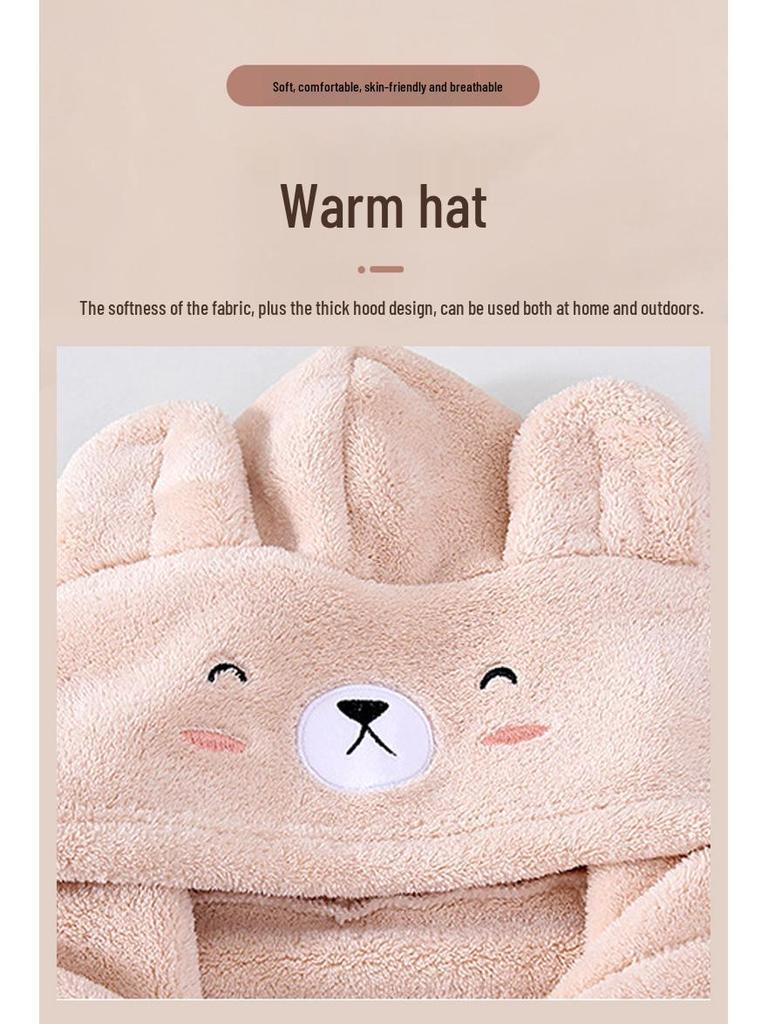 Accappatoio con cappuccio in pile corallo carino da cartone animato per bambini - Assorbente, non perde peli, spesso, mantello indossabile