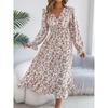 Women's Elegant Floral Cross V-Neck Waist Ruffle Long Dresses