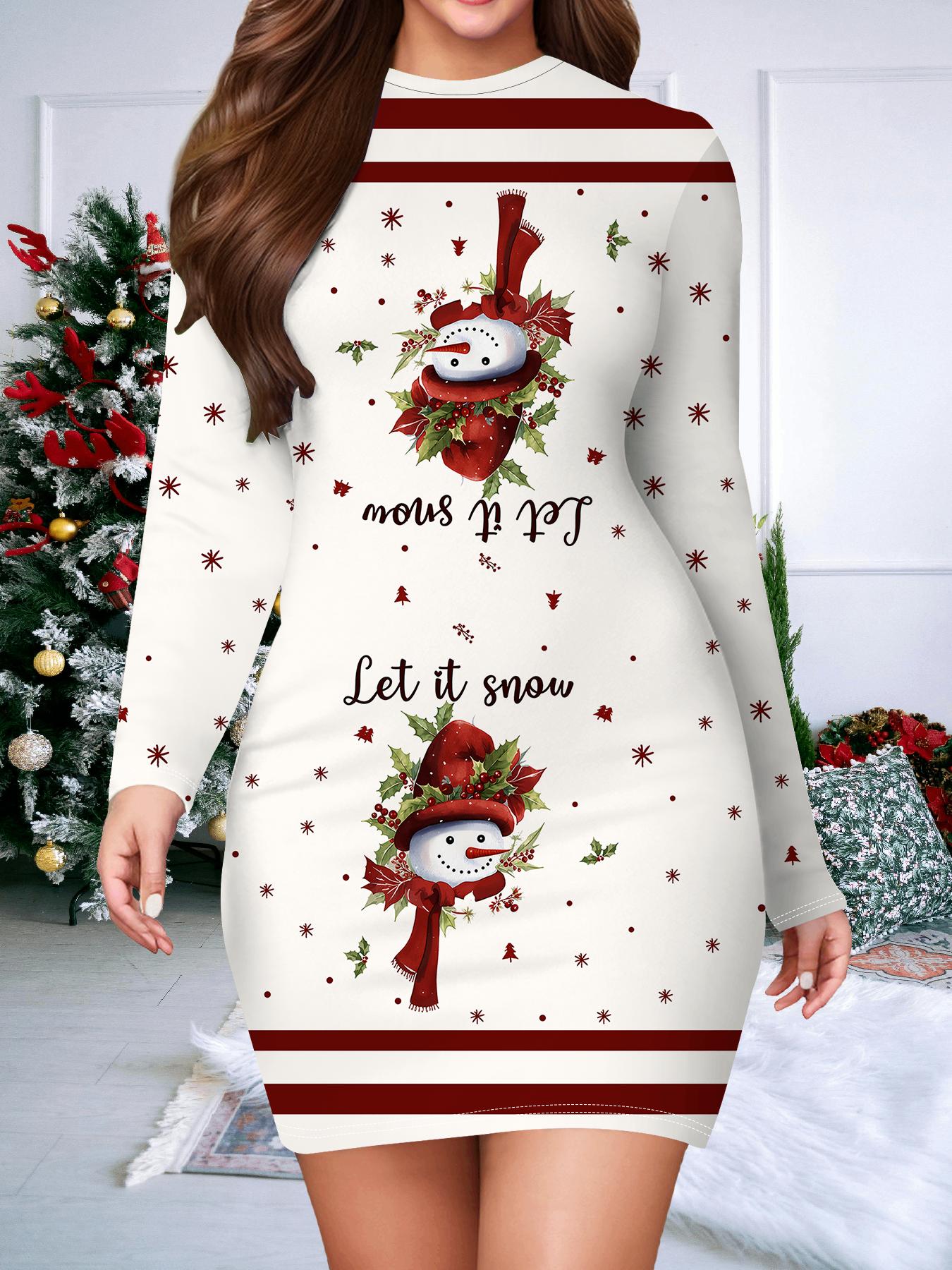 

2025 Осень и Зима Новое Женское Платье в Облипку, 3D Рождественская Печать и Крашение Женская Мода Длинный Рукав Круглый Вырез Сексуальное Платье в Облипку L красный