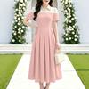 ZANZEA Women Patchwork Casual Turn Down Collar Elegant Short Sleeve Dress