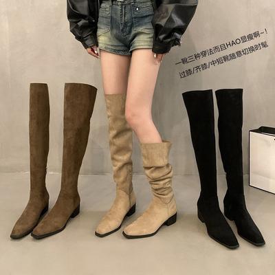 Thick Heel Western Denim Retro Knee Boots Women's Shoes New Autumn and Winter Stacking Boots Long Tube