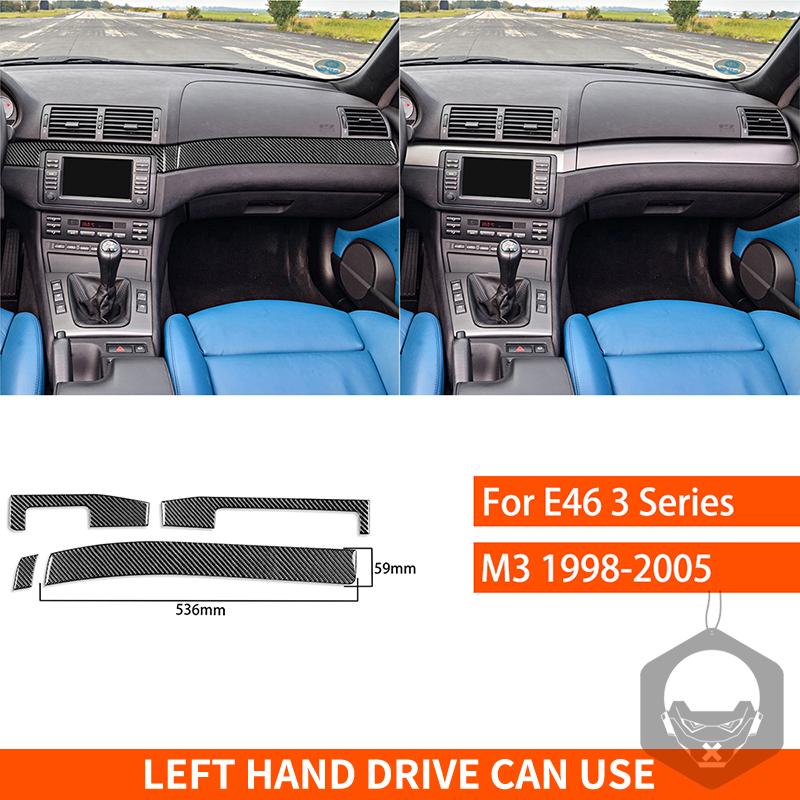 Dashboard Decoration Strip Set Real Carbon Fiber Stickers Trim Cover For BMW E46 1998-2005 Car Interior Styling