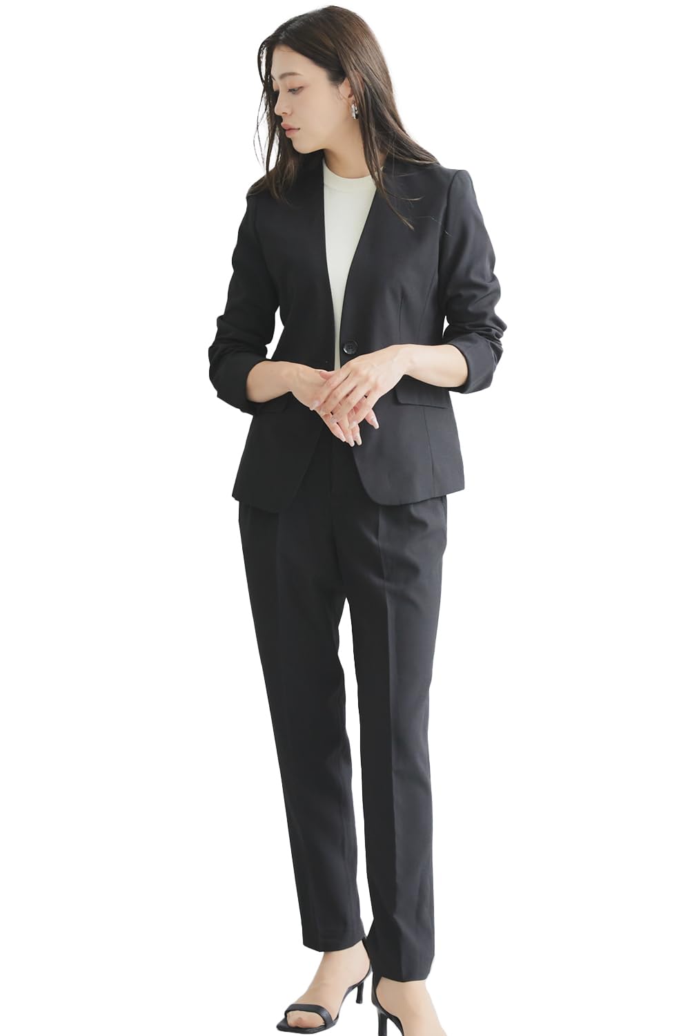 

Pants Suits for Business Recruitment Suits [RIRIYĀNO] Women, Suits, No-Collar Suits, (Size 9, Black) чорний