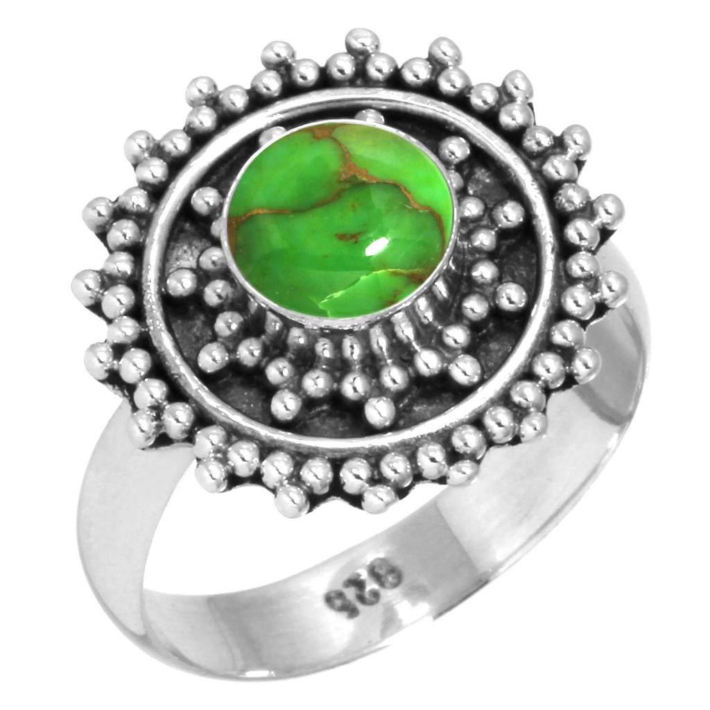 925 Sterling Silver Ring Women Gemstone Handmade Jewelry Anniversary Gift Blue Green Purple Copper Turquoise Pearl Lapis Mother Of Pearl Boho