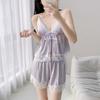 Summer new fashionable women's ice silk pajamas V-neck sexy suspender shorts set loose age-reducing loungewear