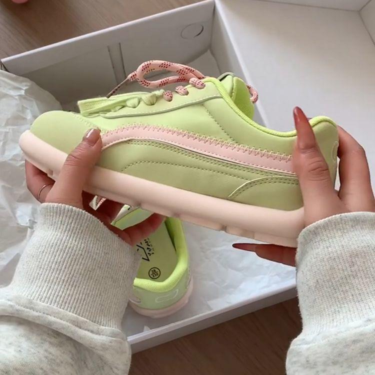 Green women's spring new niche thick baseplate shoes heightening bread shoes versatile casual sports shoes