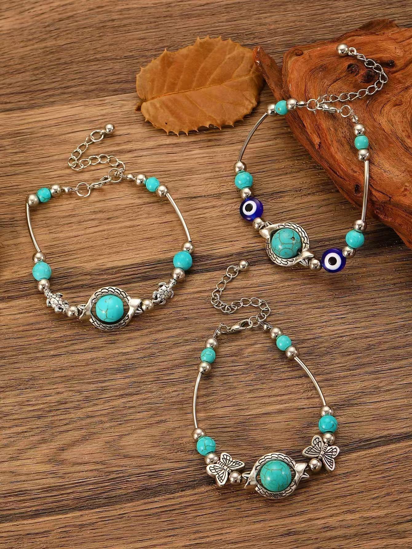 

Браслет ручной работы с бирюзовыми бабочками и черепахами - европейский и американский стиль