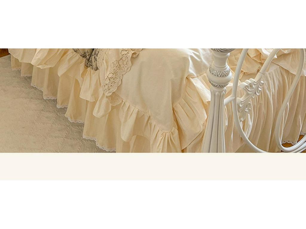 French Retro Princess Style Cotton Bedding Set with Lace Edge