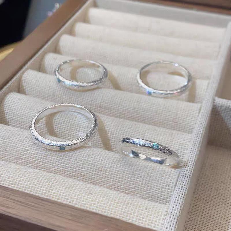 Simple Bracelet Aquamarine Brushed S925 Silver Opening Female Ring Fashion All-Match High Sense