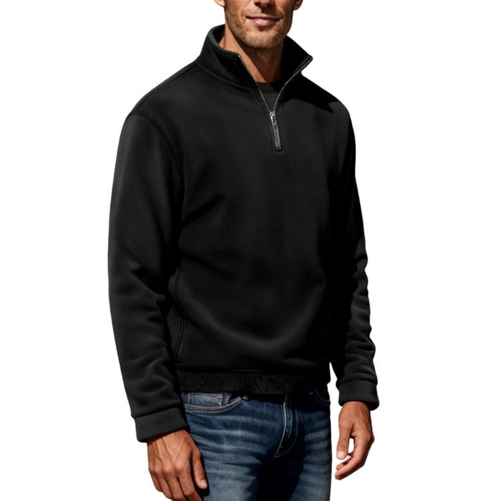 Men's Solid-color Casual Fleece And Pile Warm Jacket, Men's Stand-up Collar One-third Zipper Pullover Hoodie